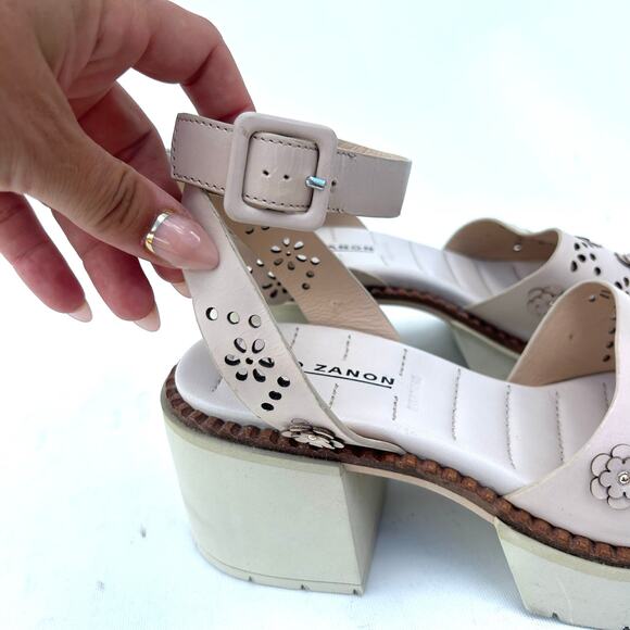 Anthropologie Elvio Zanon Perforated Chunky Sandals Pink 37 Size 7 Heels - Picture 3 of 12